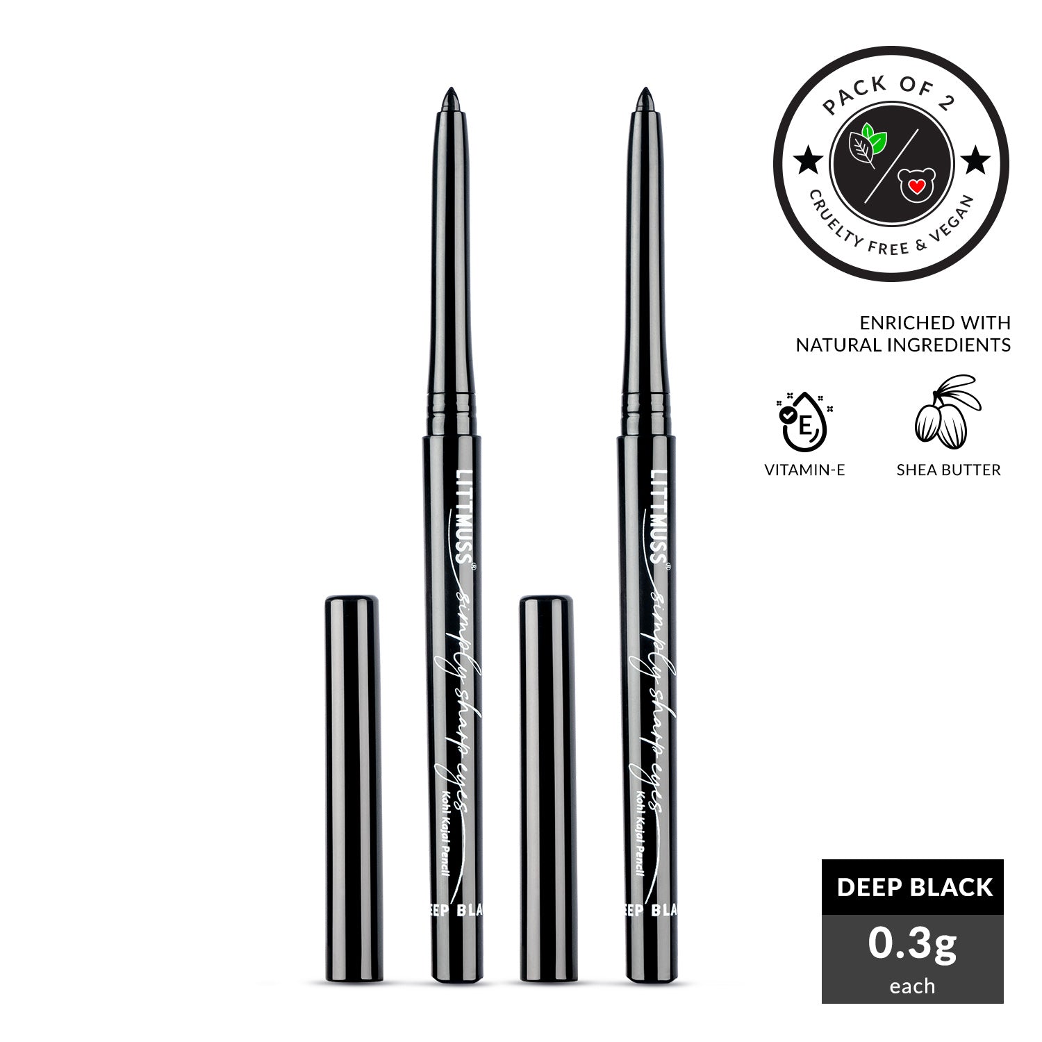 Littmuss Simply Sharp Eyes Kohl Kajal Pencil -Pack of 2